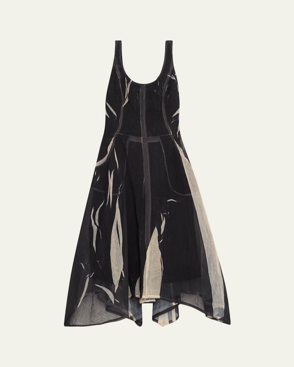 Gauze Screen Printed Tank Dress With Handkerchief